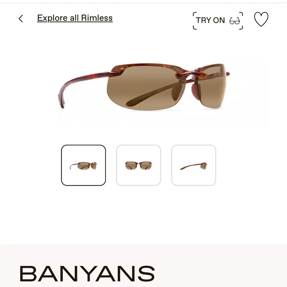 BANYANS Polarized Rimless Sunglasses Maui Jim-Brown-NEVER WORN- Face Shape Large